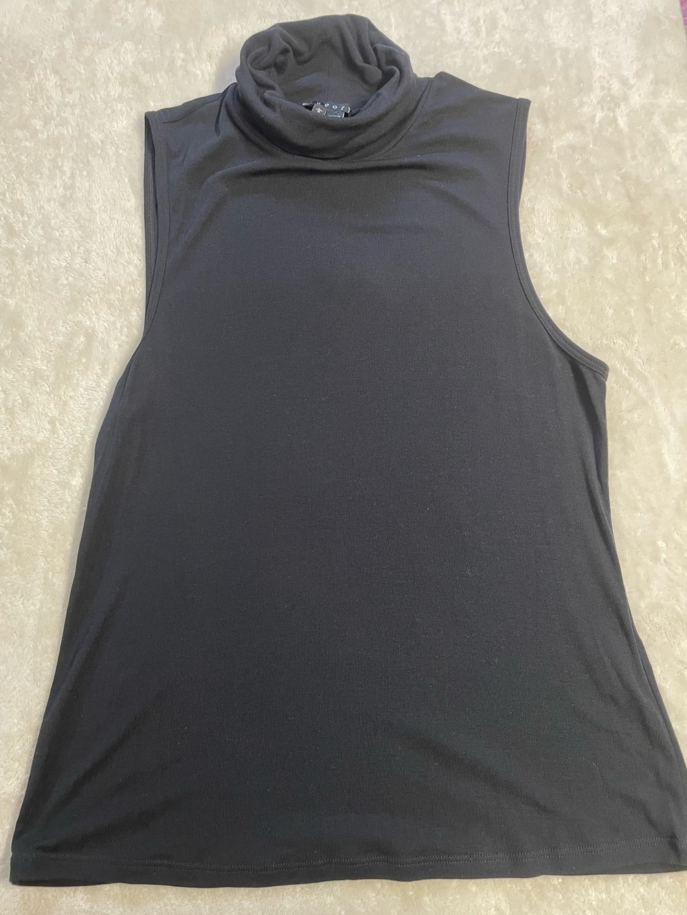 Theory Black Sleeveless Turtleneck Tank Soft Viscose Neutral Basic Fall Layering